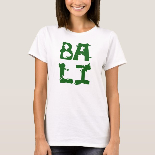 Camiseta Texto branco do verde do tshirt de Bali para a (Frente)