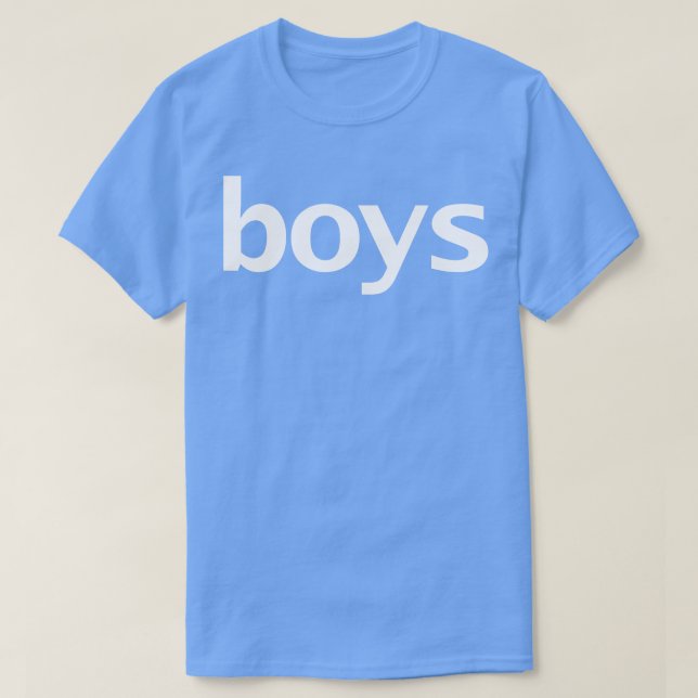 Camiseta Texto Branco sobre Tipografia Mínima de Meninos (Frente do Design)