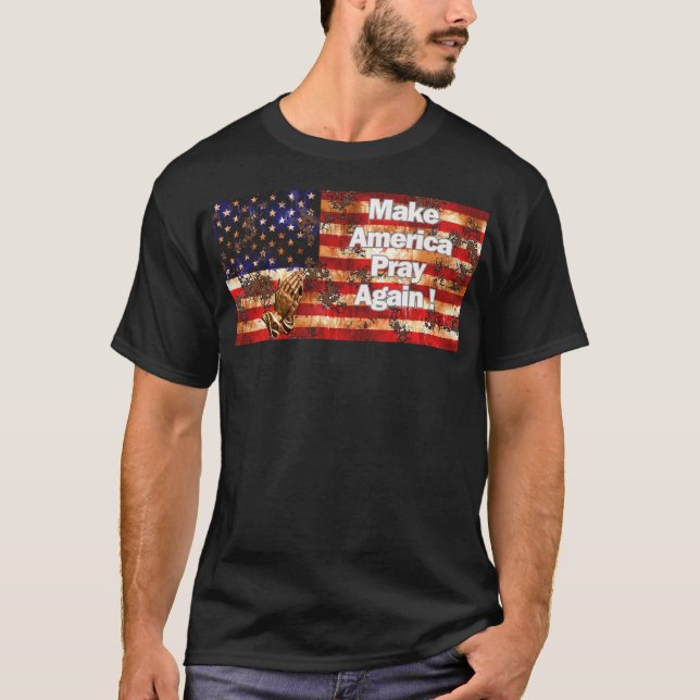 Camiseta Texto Branco Tornar a América Rezar Novamente para (Frente)