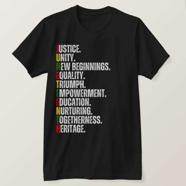 Camiseta Texto Colorido de JUNETEENTH  (Frente do Design)