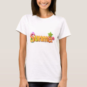 Camiseta Texto Colorido de Verão com Estrela