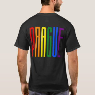 Camiseta Texto colorido do arco-íris LGBTQ Praga Orgulho ga