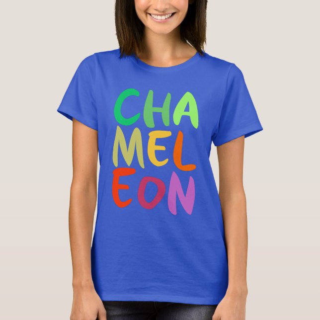 Camiseta Texto colorido do camaleão (Frente)