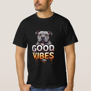 Camiseta Texto com Apenas Boas Vibrações com Pitbull de Des