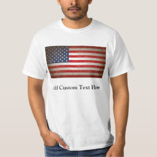 Camiseta Texto da bandeira americana w/Custom do vintage
