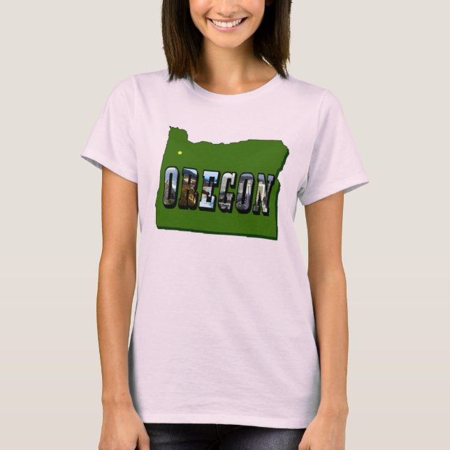 Camiseta Texto da Imagem e do Mapa do Oregon (Frente)