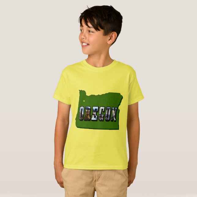 Camiseta Texto da Imagem e do Mapa do Oregon (Frente Completa)