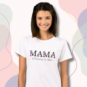 Camiseta Texto da mamãe Floral personalizado Kids Names Wom