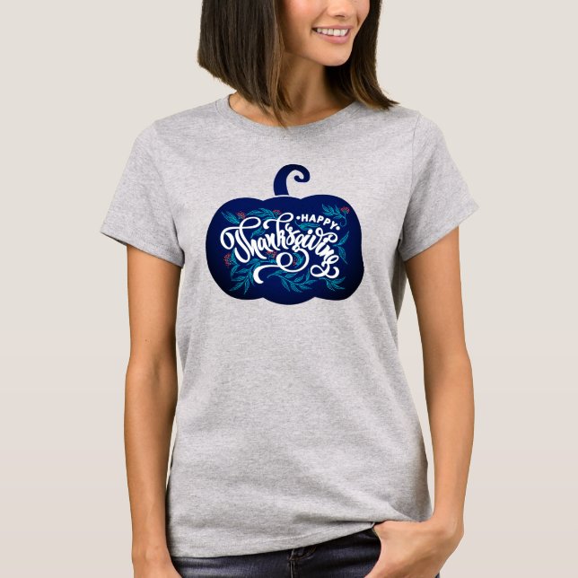 Camiseta texto da moda sobre abóbora para Ação de Graças (Frente)