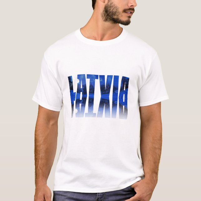 Camiseta Texto da noite de inverno na Letónia com reflexo (Frente)