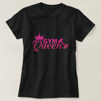 Camiseta Texto da rainha do ginásio faux rosa-rosa-quente e