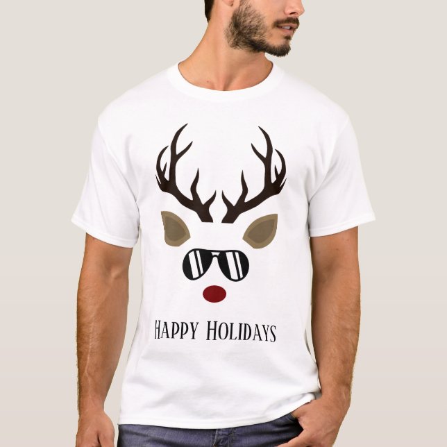 Camiseta Texto de adição de renas de Natal festivas (Frente)
