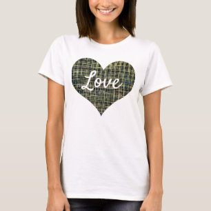 Camiseta Texto de Amor Forma Coração Amarelo Linha de Gra