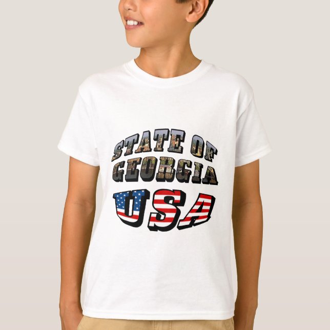 Camiseta Texto de bandeira do Estado da Geórgia e dos EUA (Frente)