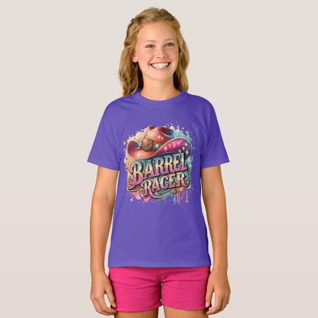 Camiseta Texto De Barrel Racer Com O Hat Ocidental (Frente Completa)
