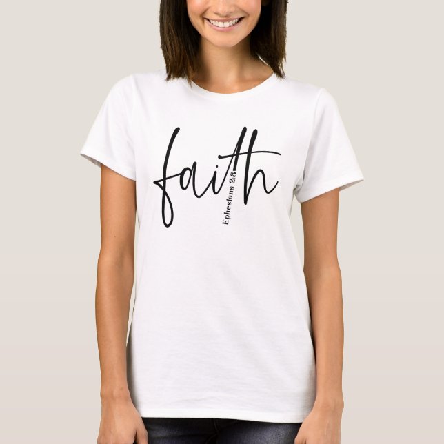 Camiseta Texto de Caligrafia Versa com Bíblia de Fé Preta S (Frente)