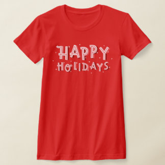 Camiseta Texto de feriados felizes branco em vermelho