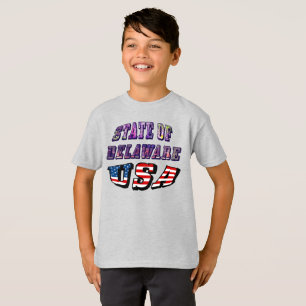Camiseta Texto de Foto e Sinalizador do Estado de Delaware