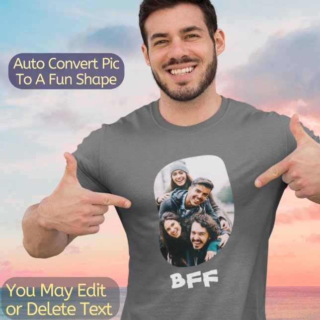 Camiseta Texto de Fotografia Personalizado de Melhores Amig (Upload your photo and it will be automatically transformed to a fun Curve Shape.)