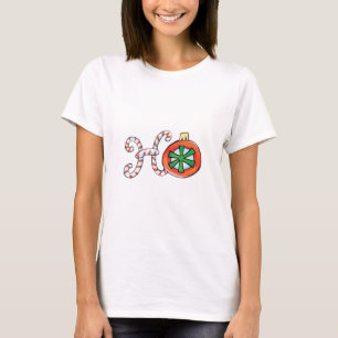 Camiseta Texto de Natal Fofo, Ho em Ornamentos de Bastões d