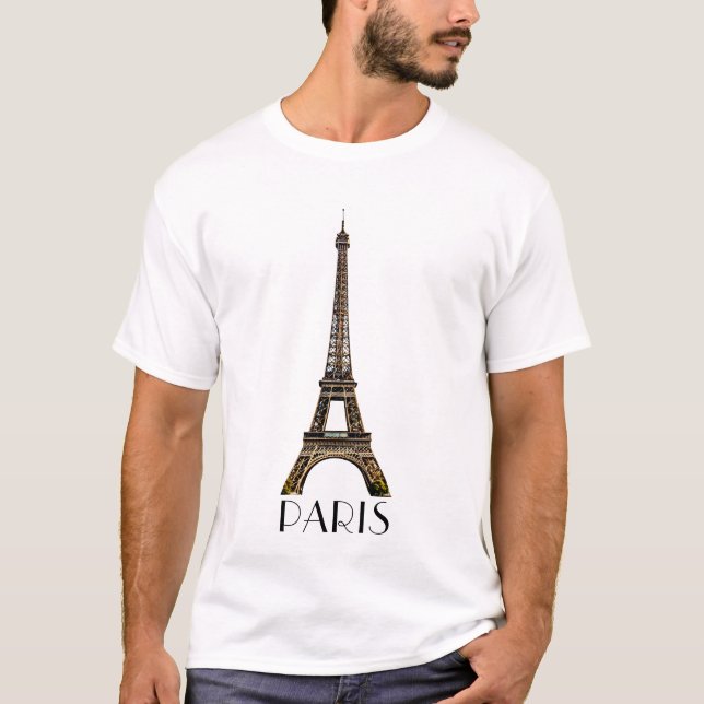 Camiseta Texto de Paris com o T-Shirt Torre Eiffel (Frente)