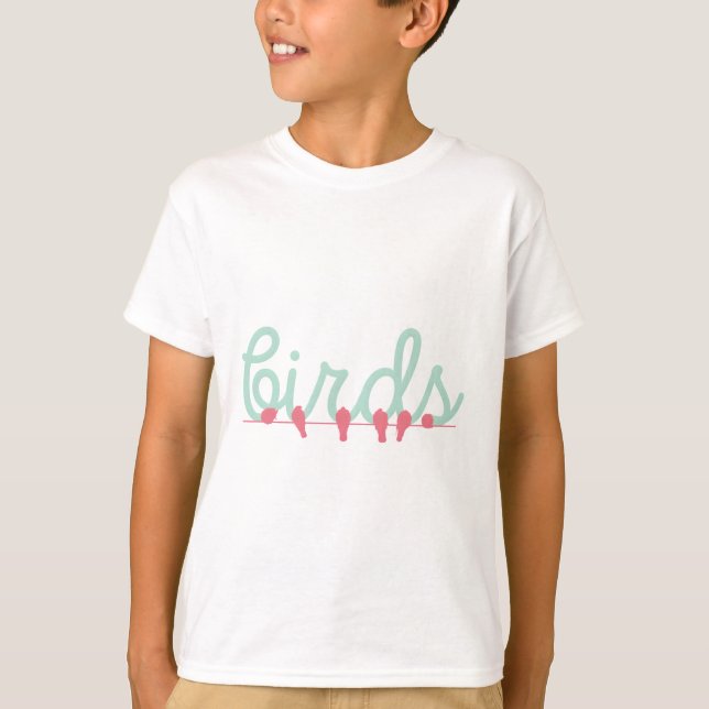 Camiseta texto de pássaros com cores fofas (Frente)