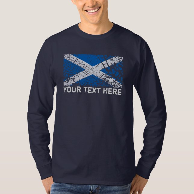 Camiseta Texto de Scotland + Bandeira do Scottish do Grunge (Frente)