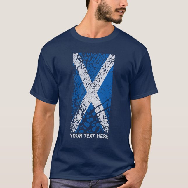 Camiseta Texto de Scotland + Bandeira escocesa afligida (Frente)