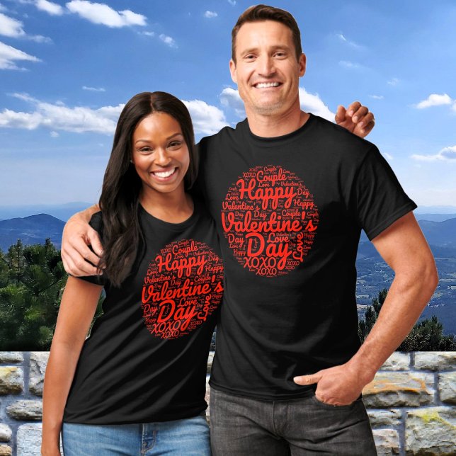 Camiseta Texto de Script em Forma de feliz dia de os namora (Criador carregado)