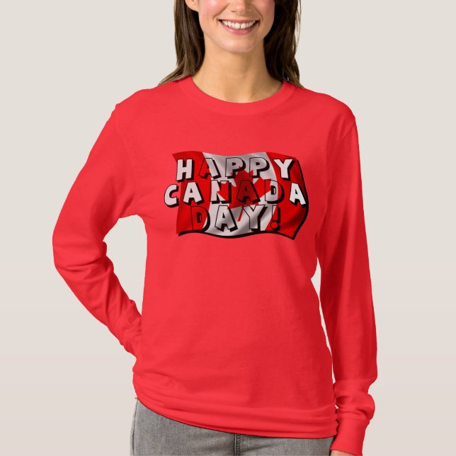 Camiseta Texto de Sinalizador Feliz para o Dia do Canadá co (Frente)