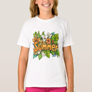 Camiseta Texto de Verão - Design Floral de Verão