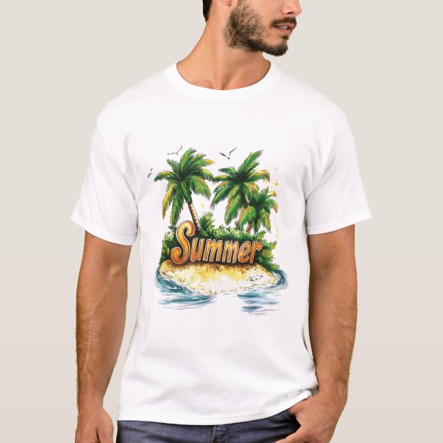 Camiseta Texto de Verão - Ilha Tropical de Verão (Frente)