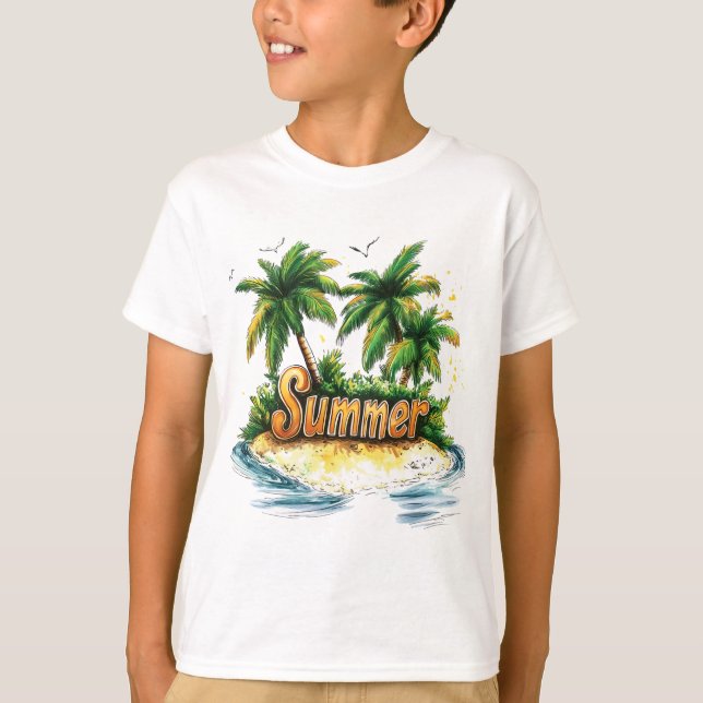 Camiseta Texto de Verão - Ilha Tropical de Verão (Frente)