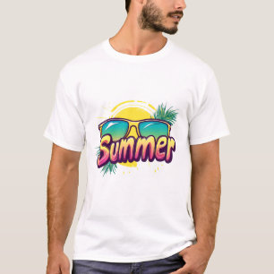 Camiseta Texto de Verão - Óculos de Verão Coloridos