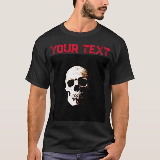 Camiseta Texto Distante modelo - Preto e Vermelho Moderno (Frente)