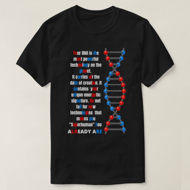 Camiseta Texto do DNA humano superhumano (Frente do Design)