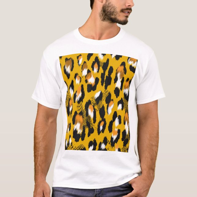 Camiseta Texto do Leopardo Fundo de Impressão de Animais (Frente)
