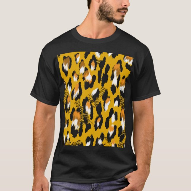 Camiseta Texto do Leopardo Fundo de Impressão de Animais (Frente)