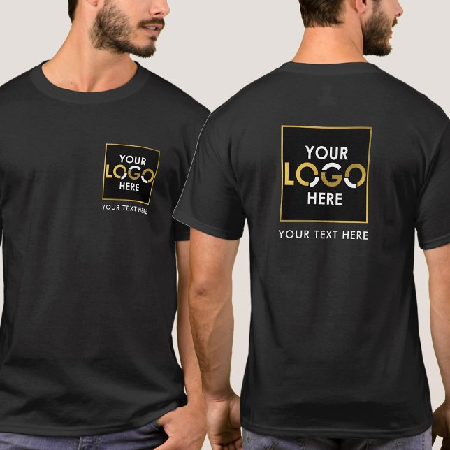 Camiseta Texto do logotipo comercial frente e verso Promoci (Double Sided Business Logo Text Promotional Black T-Shirt)