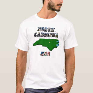 Camiseta Texto do Mapa da Carolina do Norte, Foto e Sinaliz