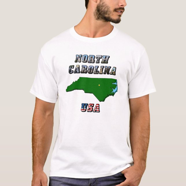 Camiseta Texto do Mapa da Carolina do Norte, Foto e Sinaliz (Frente)