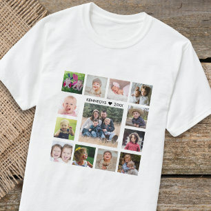 Camiseta Texto do Nome da Família de Colagem de Fotografias