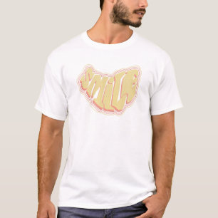 Camiseta Texto do Sorriso Amarelo Negrito Descrições Vermel