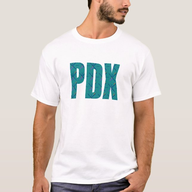 Camiseta Texto do tapete do aeroporto de PDX Portland (Frente)