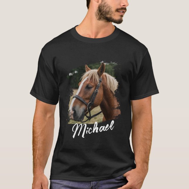 Camiseta Texto e Foto de Cavalos Personalizados da Tendênci (Frente)