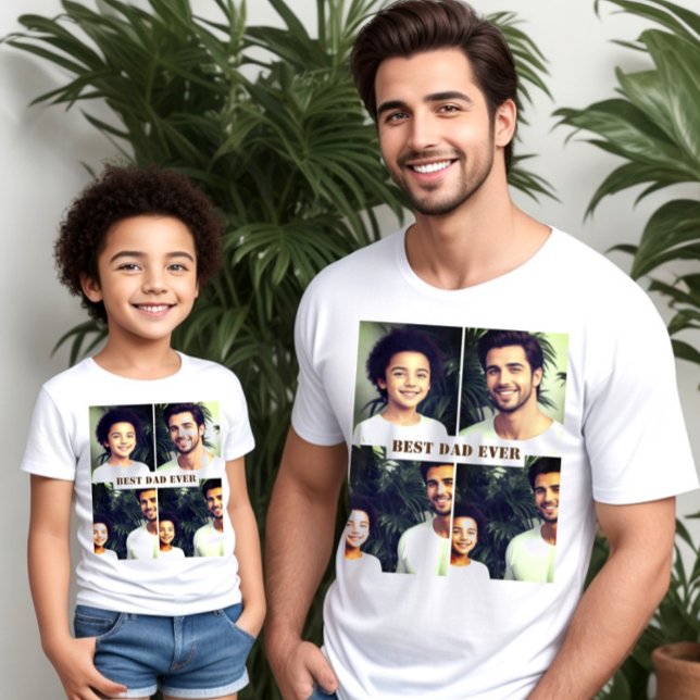 Camiseta Texto e imagem personalizados x4 (Dad and kids. Personalized Best Dad Ever, four custom pictures.)