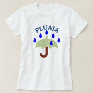 Camiseta Texto em Dalmácia: pluaja e chuva e guarda-chuva