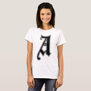 Camiseta Texto em inglês Gótica Monograma - letra A