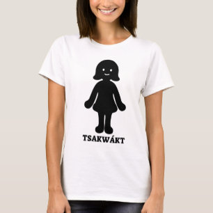 Camiseta Texto em Kitsai: Tsakwákt e uma pia batismal da