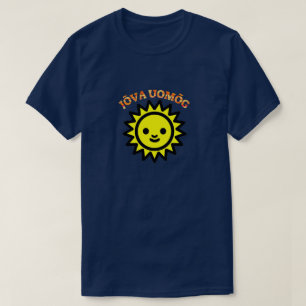Camiseta Texto em Livonian: Ūomõg de Jõvā e sol amarelo